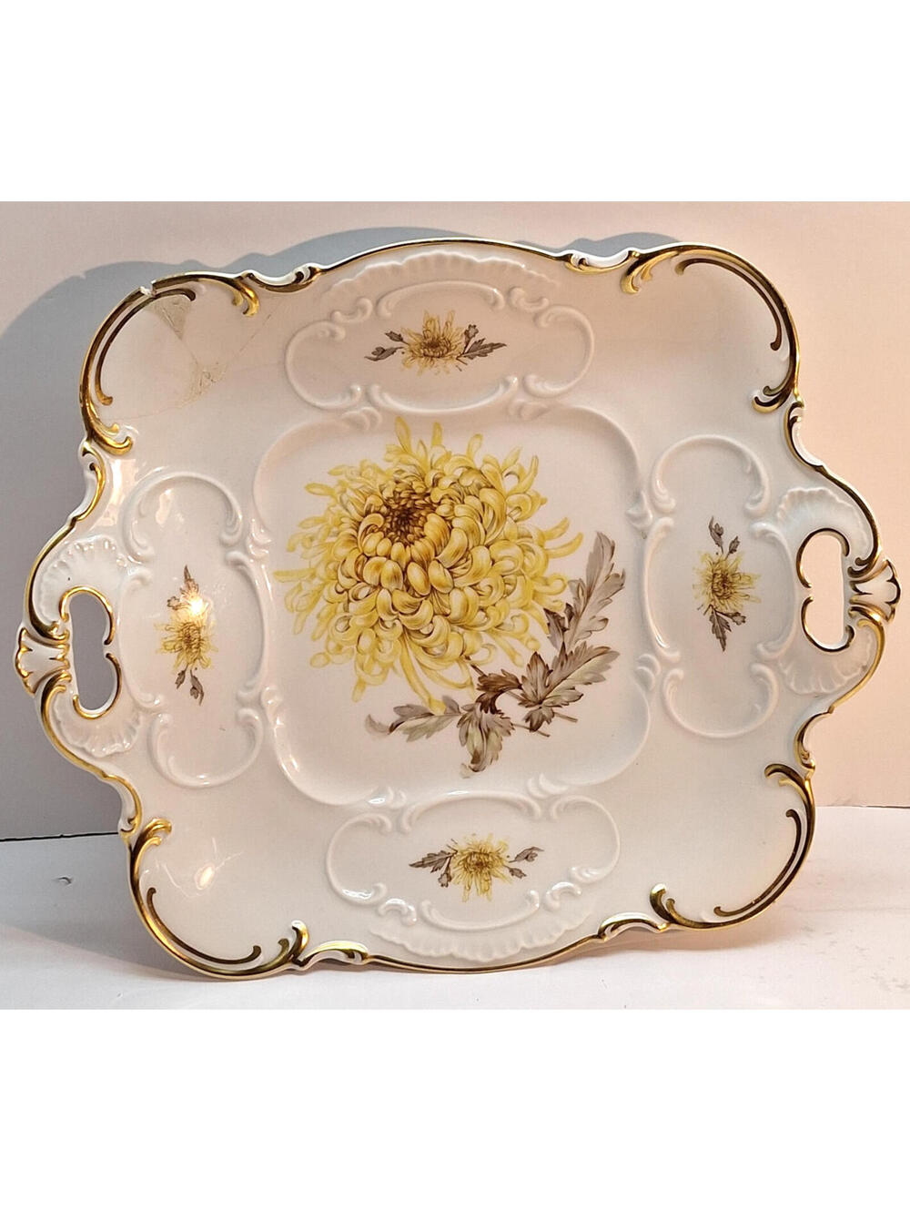 Hutschenreuther Selb Bavaria Germany Yellow Chrysanthemum Antique Staple Repair